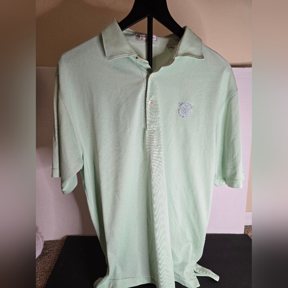 Peter Millar Polo Shirt Mens Large Green Golf Purple Crest